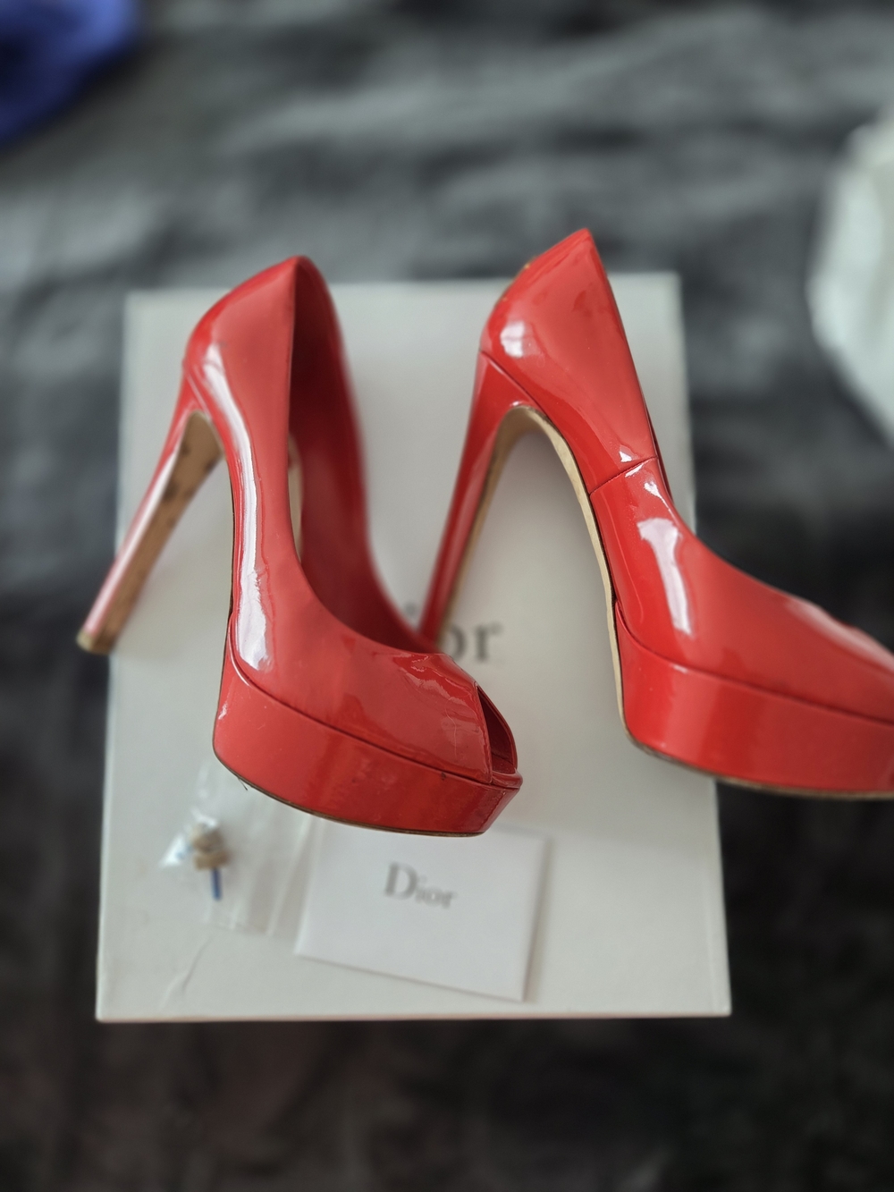 Dior Red Patent Peep-Toe Pumps - Picture 2 of 6